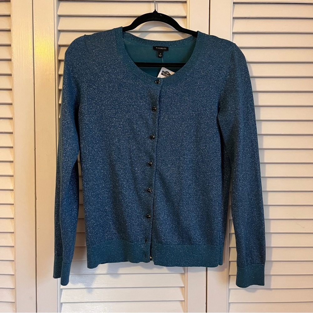 Talbots Blue Shimmer Button-Front Cardigan - Picture 2 of 6